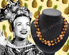 Vintage Faux Venetian Necklace Signed Double Strand 1950s Carmen Miranda Autumn