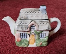 Vintage hand painted house teapot, miniature collectable, good condition