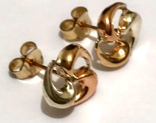 9ct gold tri colour stud earrings gift boxed