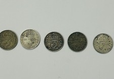 A Selection of Silver 3 Pence Coins 1916,1917,1918,1920,1922 3x0.925 2x0.500 