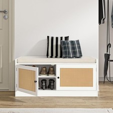 Entryway Shoe Storage Bench with Seat Cushion Boho Hallway Shoe Rack Organizer
