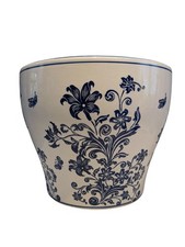Beautiful Large Chinese Blue And White Floral Butterfly Planter Plant Pot