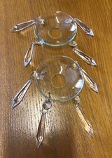 Vintage Set of 2 Clear Bobeche Wax Drip Catcher Rings with 3in Hanging Pendants