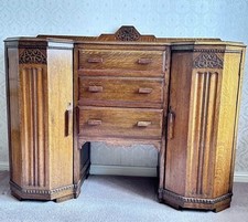 Art Deco Oak Sideboard. Circa 1930’s. Carved With Flowers . Lots Of Storage.