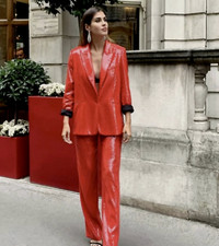 Zara Red Sequin BLAZER AND wide legs Trousers, Size XL  Super Rare?BNWOT Set