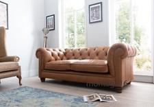 Bespoke Grosvenor Deep Seat Vintage Tan Leather Harris Tweed Sofa (colours)