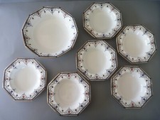 Delphine China - Dessert Bowl Set - 7 piece - Art Deco Octagonal Black White