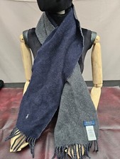 Ralph Lauren Mens Scarf 80% Wool Grey navy Soft Warm Tassel Ends 