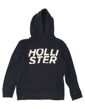 HOLLISTER Mens Graphic Hoodie Jumper Small Navy Blue Cotton BV64