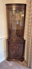 Bow Fronted CORNER DISPLAY UNIT mahogany colour Glass Door Shelves Cupboard