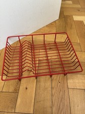 Vintage Red Plastic Coated Wire Dish Sink Drainer Rectangular Kitchenalia