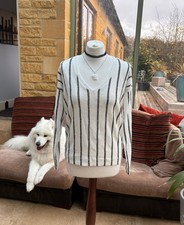 Anthropologie Textured White Black Vertical Stripe Long Sleeve V Neck Top S 8 10