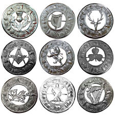 Kilt Fly Plaid Brooch Scrolling Thistle border chrome finish 3 inch Various