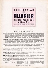 ALLGAIER A12 A16 DIESEL TRACTOR System Porsche ~ 1952 LUBRICATION CHART ~ German