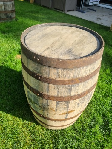 Restored rustic whiskey barrel - whiskey,