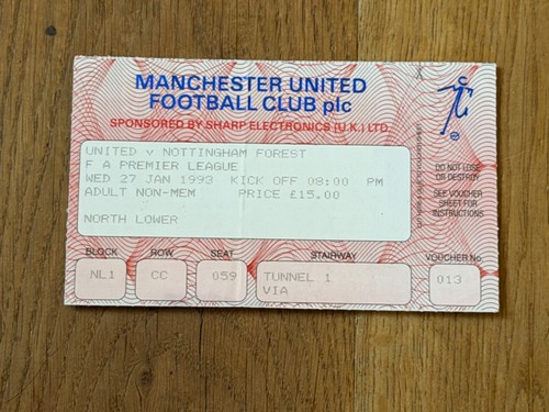 Ticket 1992 manchester - ticket, 1992/93