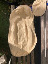 Vintage 70s Set White Cream Fine Leather Side Bag & Motorcycle Bench Seat Cover