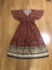 beautiful size 8-10 silky boho peasant hippy festival dress flowers paisley