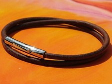 Mens / ladies 3mm Vintage Brown leather & steel bracelet by Lyme Bay Art
