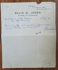 1956 Ellis G. Jones Painter Decorator Receipt – Blaenau Ffestiniog Wales