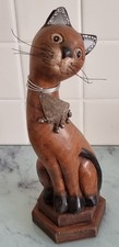 Vintage Hand Carved WOODEN ORNAMENTAL  CAT 12inch tall Good Condition