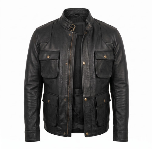 Men real leather jacket black - men,