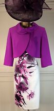 Izabella UK 10 Ivory Magenta Pink Exotic Floral Fitted Dress & Bolero Mother OB