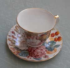 Crown Regal Fine Bone China cup and saucer. bright floral pattern. 