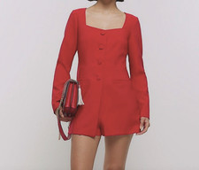 RIVER ISLAND Long Sleeve Tailored Red Playsuit, Bow Back Size 14 Cost £69  VGC