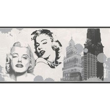 Marilyn Monroe Wallpaper Border White Black Metallic Silver New York
