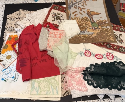 Vtg linen lace embroidery - vtg,