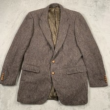Harris Tweed Jacket Mens 40 R Brown Wool Hunt Herringbone USA Aspen Leaf Vintage