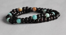 AMAZONITE & TIGER EBONY WOOD GEMSTONE BRACELET SET ~ 7" ~ 18CM