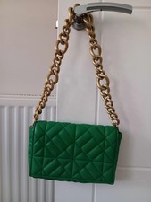 Zara Green Quilted Handbag with Gold Chain Strap. Perfect for party season.