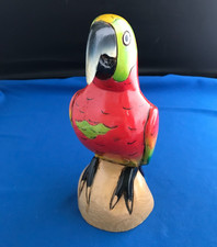 Colourful Carved Wood Folk Art Macaw Parrot Statuette (likely Caribbean Islands)