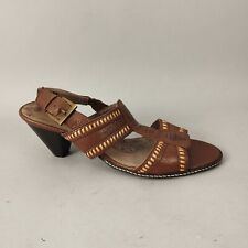 Hotter Sandals Womens 6.5 T Bar Brown Leather Heeled Folk Tribal Slingback