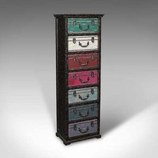 Tall Vintage Trunk Stand, English, Hand-Painted Pine, Suitcase Chest of Drawers