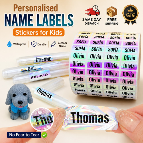 Personalised name labels - name,