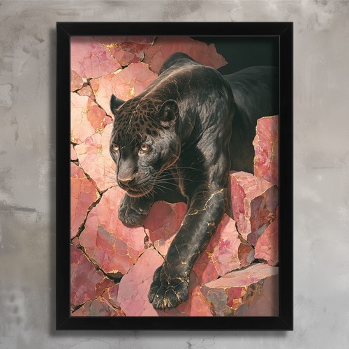 Black panther wall art - art, pink