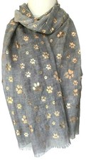 Grey Scarf Ladies Rose Gold Paw Print Wrap Dog Cats Foil Paws Shawl Dogs Cat