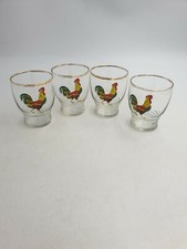 VINTAGE ART DECO? SHOT TOT GLASSES HAND PAINTED ROOSTER COCKEREL MOTIF 4PC SET 
