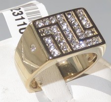 Mens gold ring signet pave cz