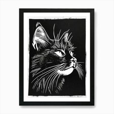 Norwegian Forest Cat Linocut