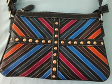 Pavers black/multi studded 3 compartment shoulder/cross body bag