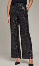 MADE FOR FREEMANS Sequin Wide Leg Trousers in Black UK 12 (FSS13-1)