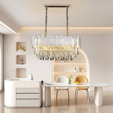 Silver Luxury Crystal Chandelier,3 Tiers K9 Crystals Pendant Light for Bedroom