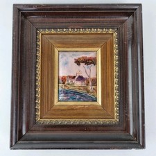 E J Guitard For Limoges Enamel Plaque Rural Landscape Signed
