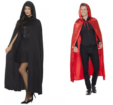 Adults 120cm Length Plain Black OR Red Cape Vampire Riding Hood Halloween Party