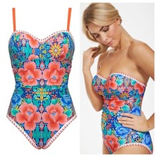 Figleaves Frida Navy Coral Floral Swimsuit Longer Length