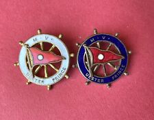 Vintage MV Ulster Prince Belfast Steamship shipping line flag Pin badges X2